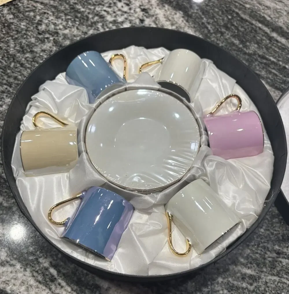 I. GODINGER ESPRESSO SET NIB PEARL LUSTER SIX CUPS & SAUCERS